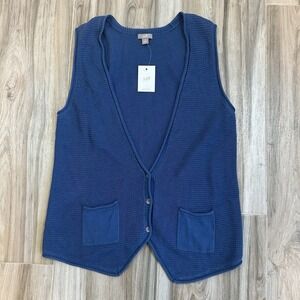 NWT J Jill Women's Crochet‎ Sweater Vest Tunic Size Medium Blue 100% Cotton